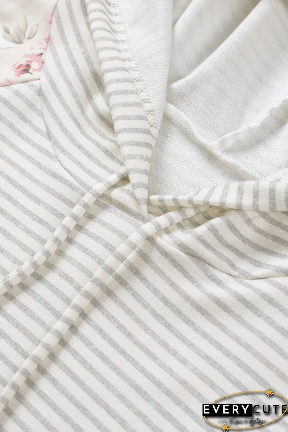Plus Size Floral Raglan Sleeve Striped Hoodie