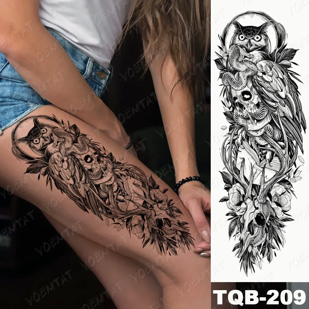 Large Arm Sleeve Tattoo Bird Crow Forest Moon Waterproof Temporary Tatto Sticker Lion Wolf Clock Body Art Full Fake Tatoo Men