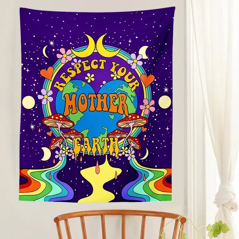 Mushroom moon phase Tapestry Wall Hanging Rainbow Sunshine Tapestries For Drom Room Decoration Carpet Boho Decor poster
