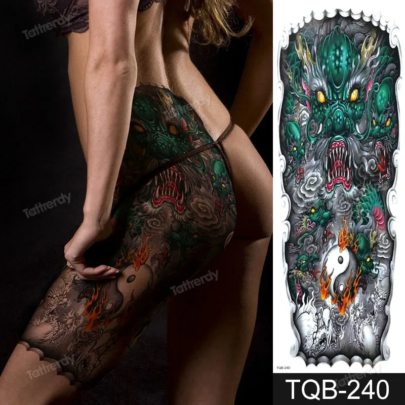 skull sleeve tattoo designs large full arm temporary tattoos for men boy tatoo fake waterproof tiger totem lion dragon pattern