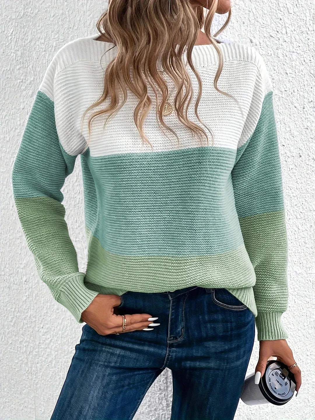 Athvotar Athvotar And Winter Round Collar Splicing A Hundred Striped Sweater Women Lazy Wind Top Loose Large-Size Knitted Shirt