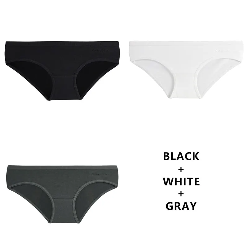 TERMEZY 3PCS Women Sexy Panties Cotton Underwear Solid Briefs Girls Low-waist Lingerie G String Soft Breathable Intimates XXS-L