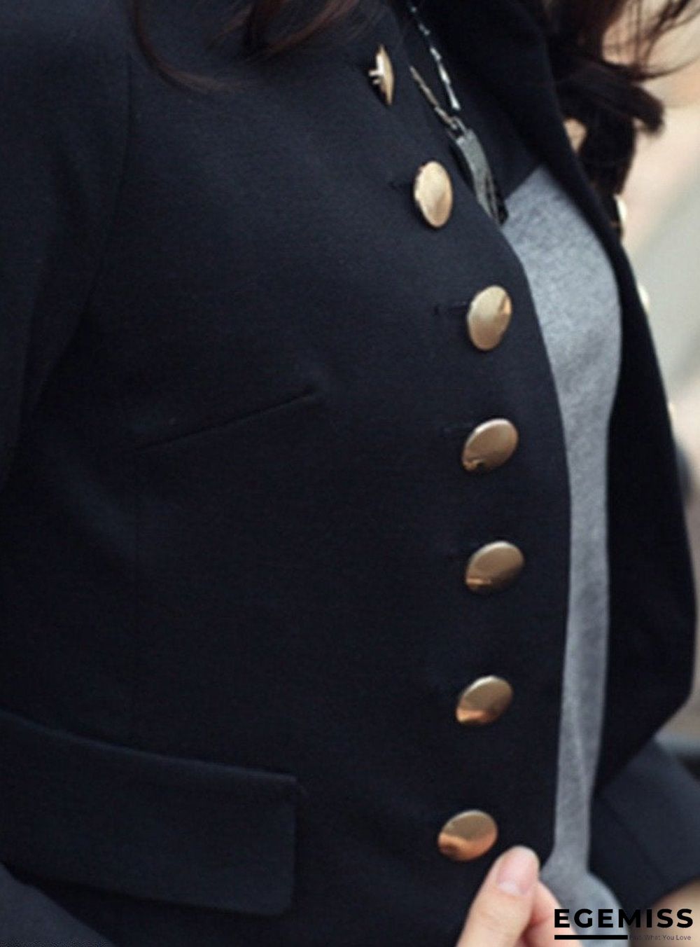 Ladylike Double Breasted Band Collar Blended Plain Blazer | EGEMISS