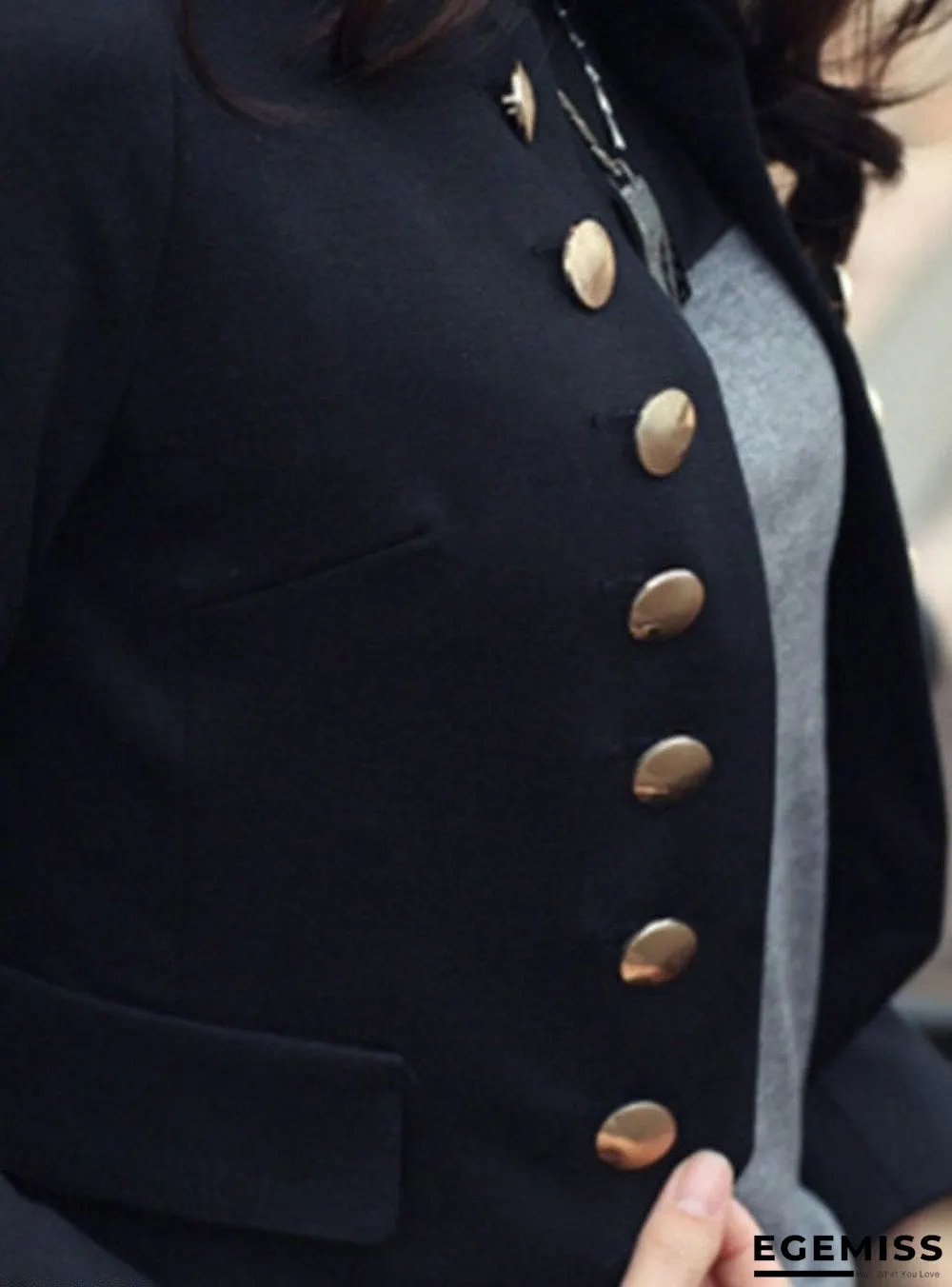 Ladylike Double Breasted Band Collar Blended Plain Blazer | EGEMISS