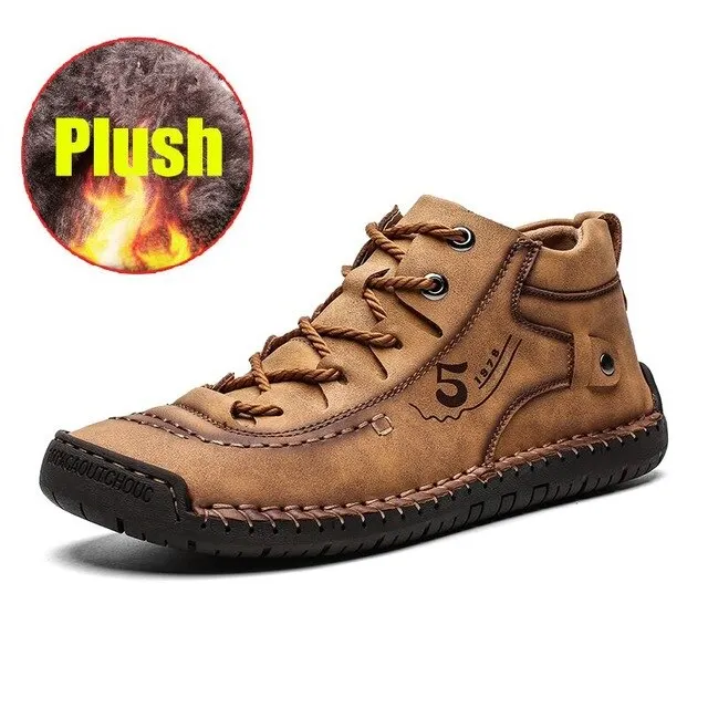Brand Comfortable Men Ankle Boots Quality Split Leather Shoes Men's Snow Boots Winter Shoes Warm Fur Men's Boots Big Size 39-48