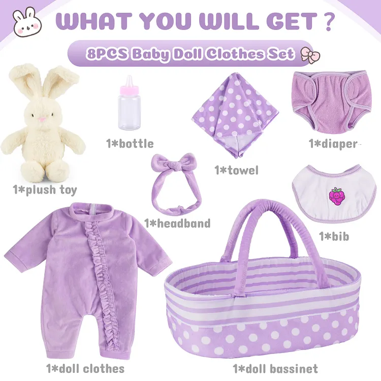 17"-22" Pink Baby Doll Play Set Babeside Baby Doll Accessories 8 Pcs