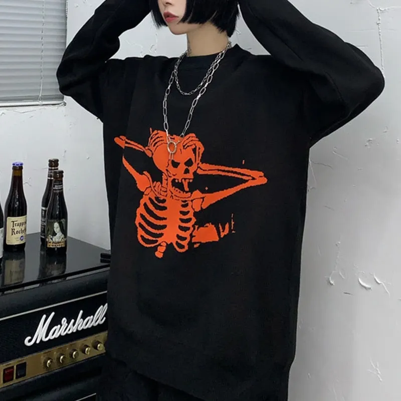 InsGoth Harajuku Loose Sweaters Women Gothic Punk Skull Pattern Oversized Sweater Long Sleeve Female Streetwear Knit Sweaters
