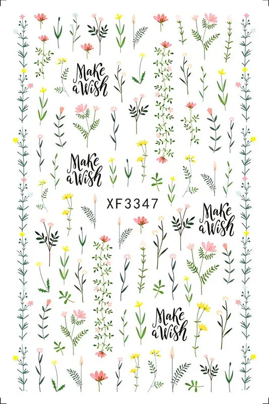 3D Nail Art Stickers Manicure Decoration Design Nail Art Decal Green Clover Leaf Nail Art Designer Decals Beautiful Flower