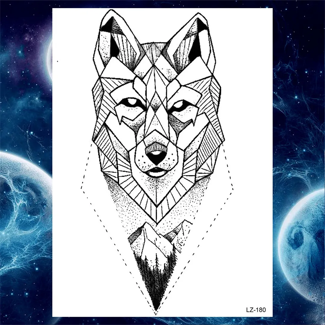 3D Lion Tiger Temporary Tattoos For Men Women Adult Black Wolf Tattoo Sticker Realistic Fake Bear Mountain Disposable Tatoo Body