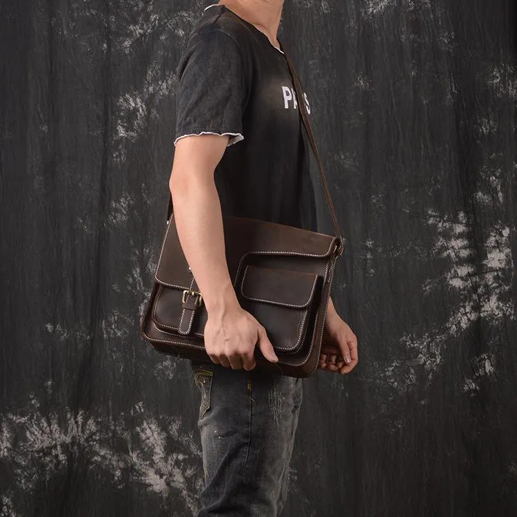 Vintage Handmade Leather Crossbody Messenger Bag