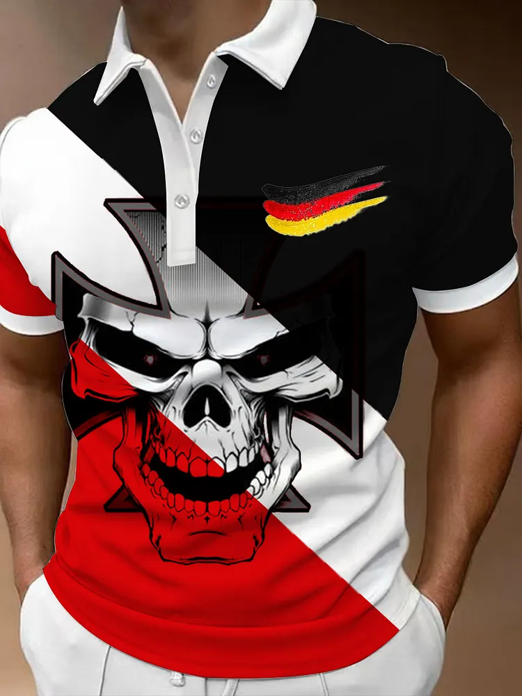 M&auml;nner Eisernes Kreuz Sch&auml;del druck L&auml;ssiges Kurzarm-Hemd und Shorts-Shirt
