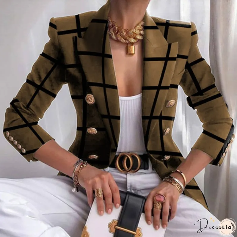 Fashion Print Casual Jacket Long Sleeve Elegant Lapel Blazers