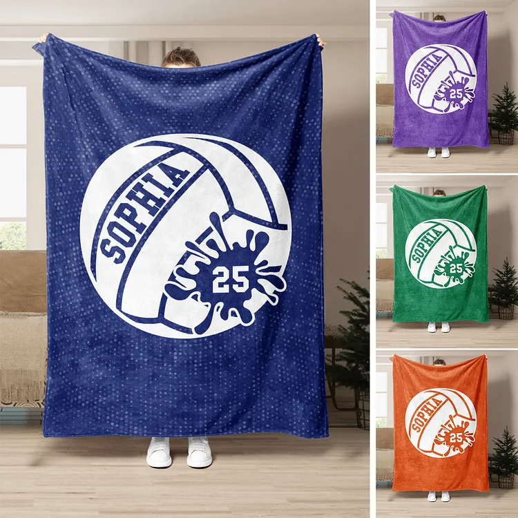 Personalized Volleyball Blanket, Custom Name Number Soft Cozy Blankets | BKKid454