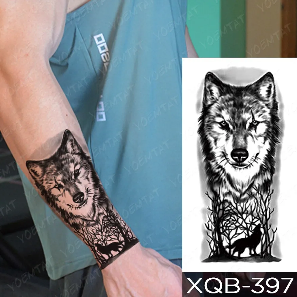 Sdrawing Temporary Tattoo Stickers Fox Lion Tiger Wolf Peony Rose Flowers Leaf Flash Tatto Women Men Body Art Arm Fake Tattoos
