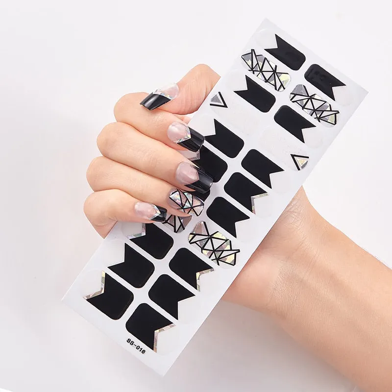22 Tips/Sheet Solid And Shivering Patterned Nails Nail Wraps DIY Self Adhesive Nail Art Stickers 2020 Designer Nail Decals