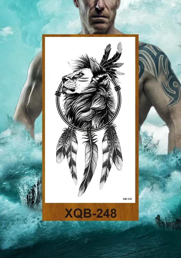 Temporary Tattoo Stickers Snake Bear Owl Fox Mermaid Tiger Wolf Lion King Men Women Girl Arm Body Chest Fake Body Leg Art Tatoo