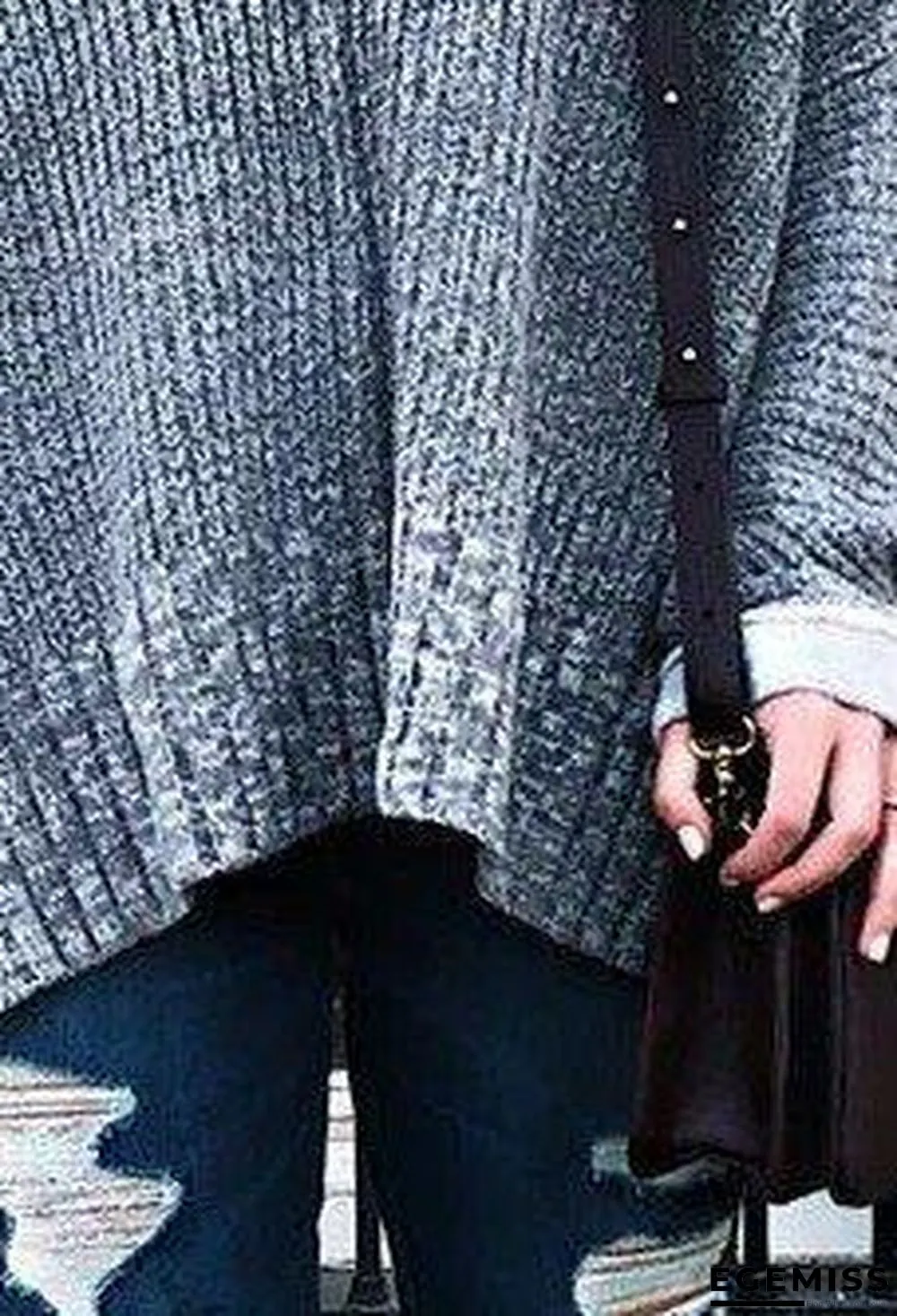 Gray Long Sleeve Cotton-Blend Sweater | EGEMISS