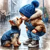 (US Local)Paint By Numbers Kit On Canvas DIY Oil Art Boy Dog Picture Home Decor40x40cm