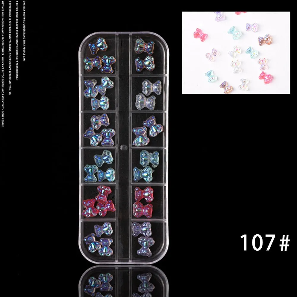 48pcs Mixed Size Aurora Little Bear Nail Art Accessories Resin Kawaii Bear Stereo FlatBack 3D Fashion Fingernail DIY Decoration-Nail Inspo