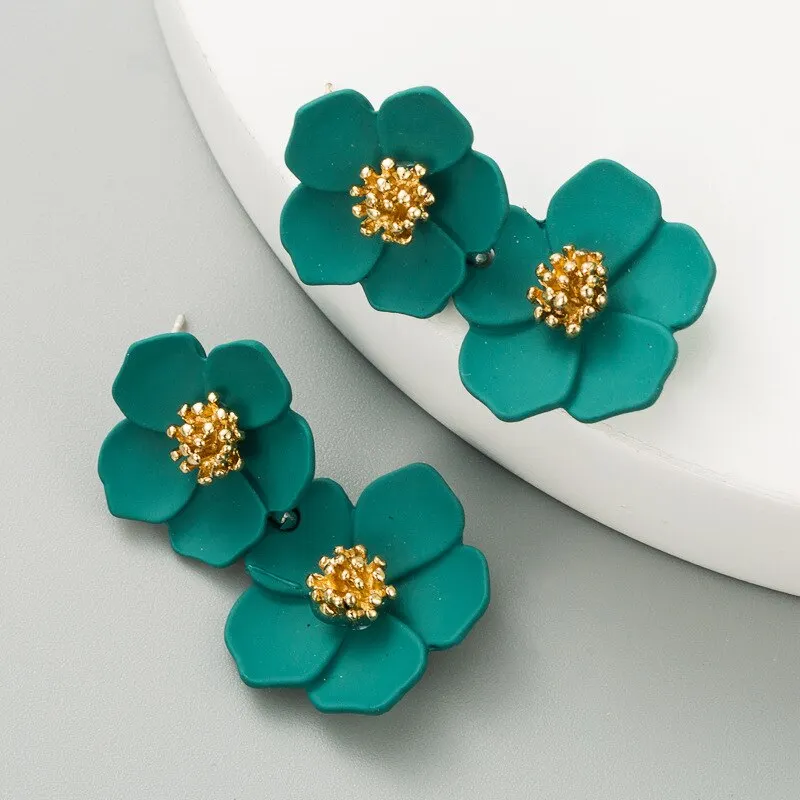 Dvacaman Bohemian Cute Long Double Layer Flower Statement Drop Earrings Women Summer Beach Party Metal Pendant Earrings Jewelry