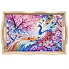 (US Local)Wooden Peach Blossom Peacock 5D DIY Diamond Painting Tray Art Craft with Handle