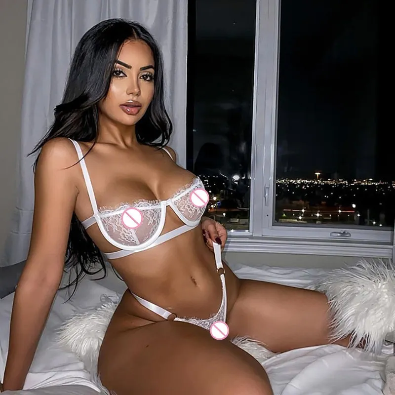 Ellolace Sexy Women's Underwear Lingerie Transparent Bra Low Cup Lace Underwear Set Lenceria Sexy Lingerie Set Bra And Panty Set 514-1