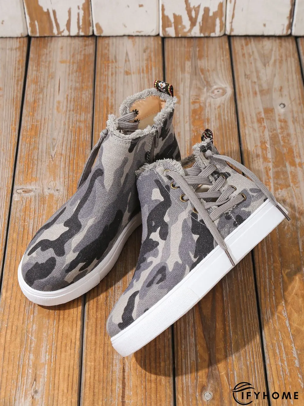 Casual Lace-up Decor Fringe High Top Canvas Shoes with Side Zip | IFYHOME