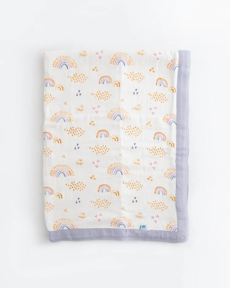 Deluxe Muslin Baby Quilt - Rainbows & Raindrops