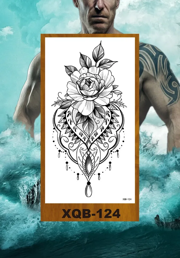 Temporary Tattoos Stickers Women Girl Chest Arm Fake Tatoo Lotus Peony Rose Magnolia Flowers Totem Face Body Makeup Waterproof