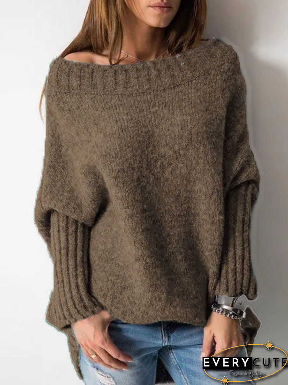 Casual Shift Plain Knitted Sweater
