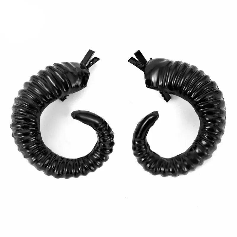 Gothic Cosplay Hair Clips With Red Rose Dark Queen Shofar Head Accessories Anime Roleplay Punk Style Hair Clamp For Man Women