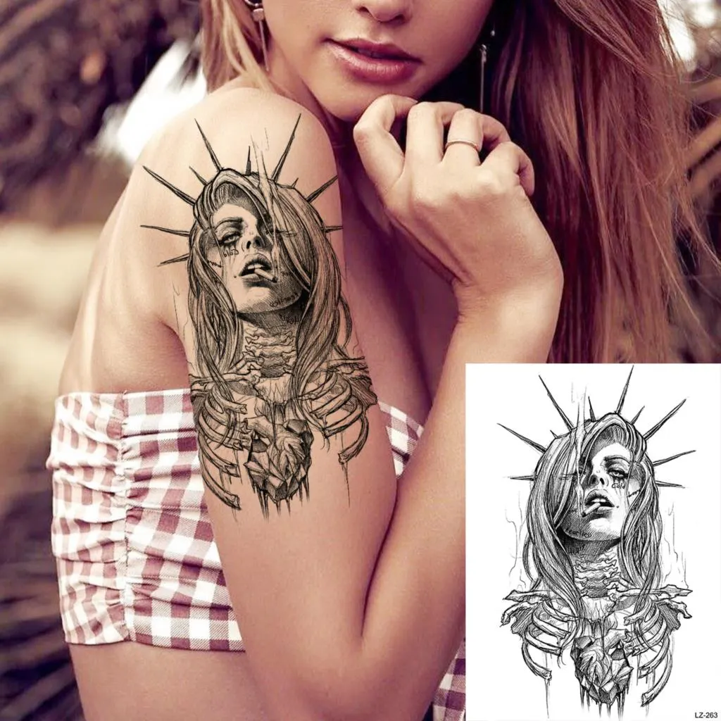 Sdrawing Peony Flower Temporary Tattoos For Women Adults Realistic Compass Moon Pendant Fake Tattoo Sticker Arm Body Tatoos