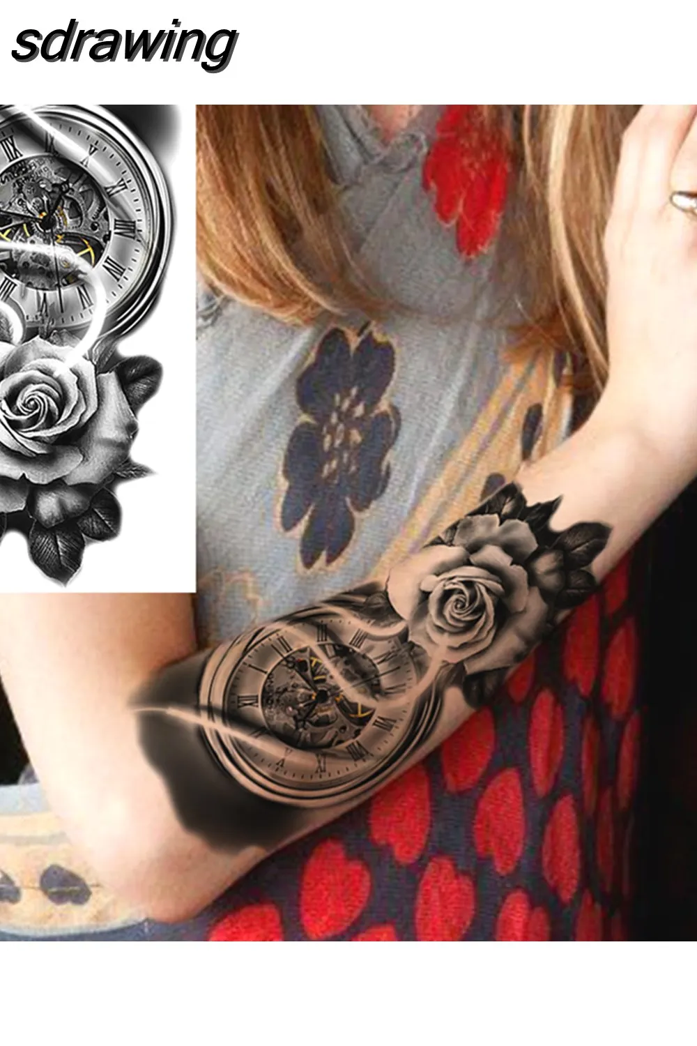 sdrawing Realistic Black Devil Temporary Tattoos For Men Adult Tiger Pirate Skeleton Vampire Fake Tattoo Forearm Scary Tatoo Joker