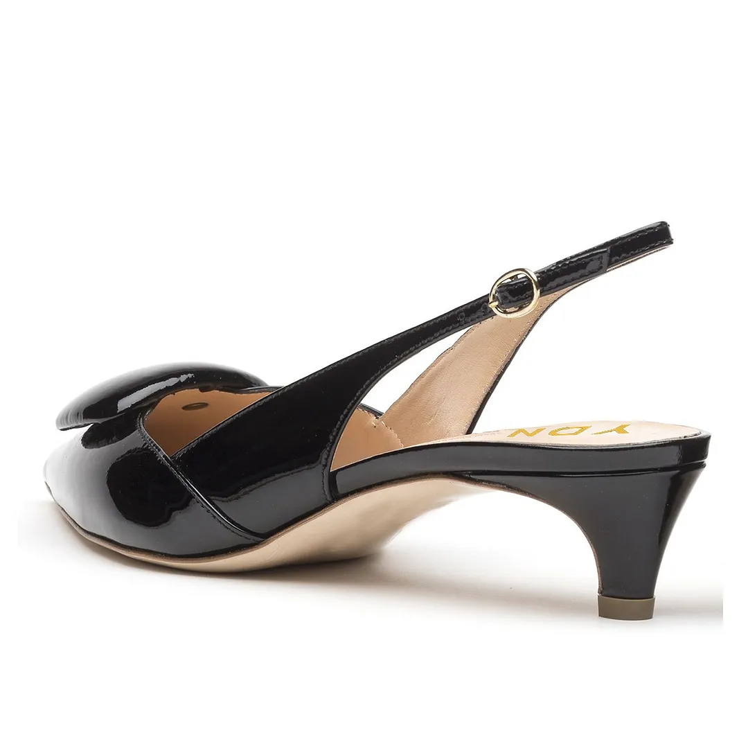 YDN Patent Leather Pointed Toe Slingback Black Pumps for Women