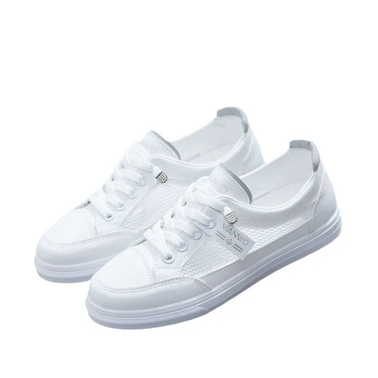 Churchf Churchf Summer New Mesh Breathable Single Shoes Female Students Flat Casual Shoes Round Head Good Match Sports Small White Shoes Female