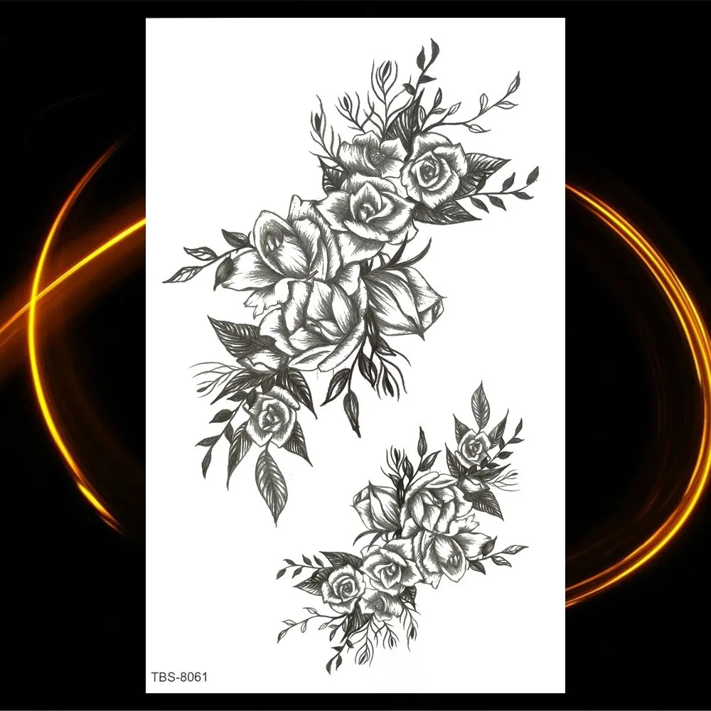 Sdrawing Skeleton Fake Temporary Tattoos For Women Men Green Snake Rose Daisy Flower Tattoo Scorpion King Body Thigh Waterproof Tatoo