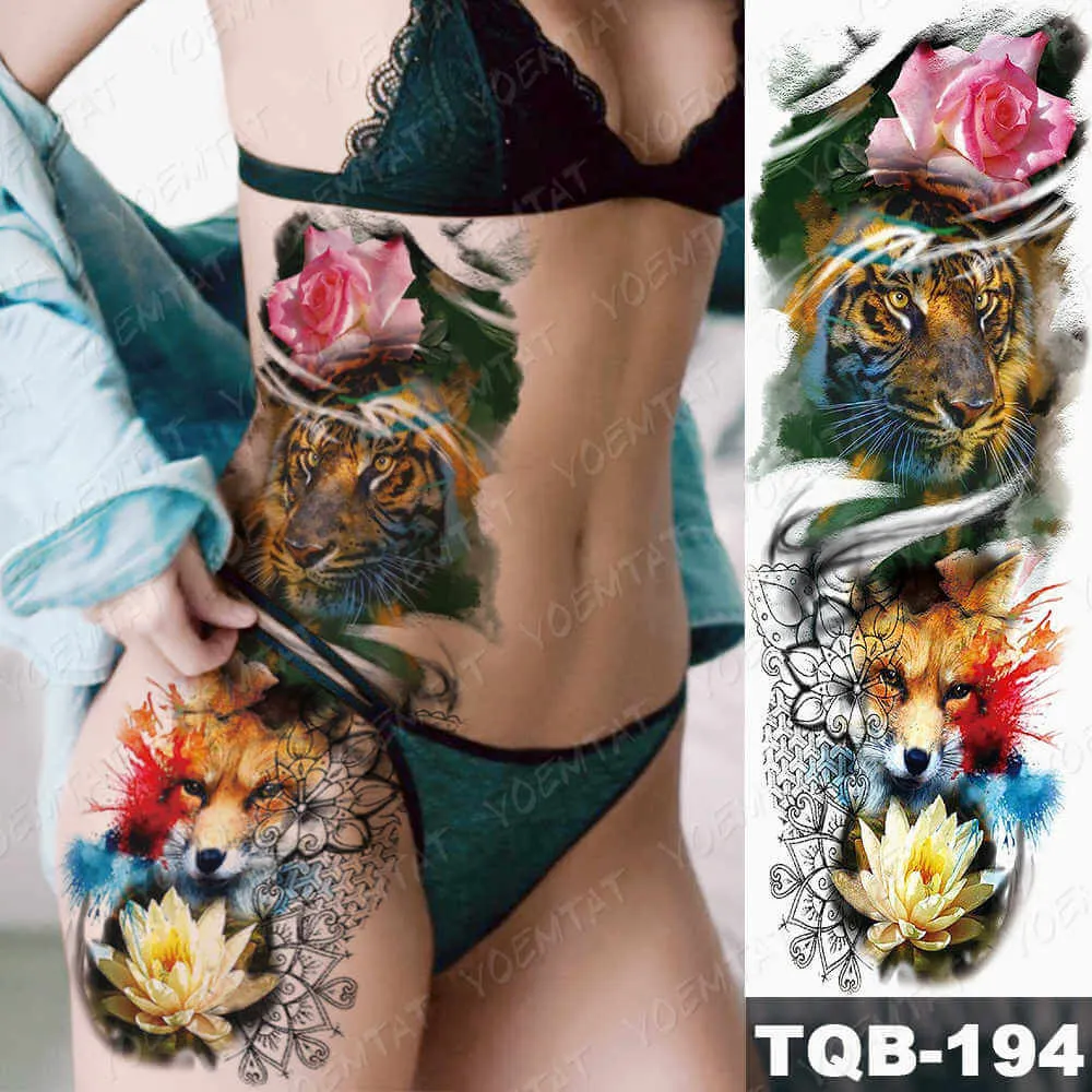 Large Arm Sleeve Tattoo Japan Samurai Waterproof Temporary Tatto Sticker Geisha Waist Leg Body Art Full Fake Tatoo Women Men