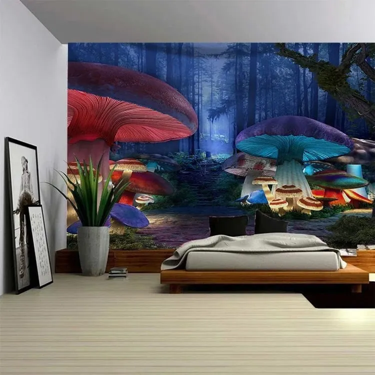 Mushroom Fantasy Forest Tapestry Bohemian Tapestry Mandala Hanging Hippie Wall Hanging Wall Tapestries Mandala Wall Room Decor