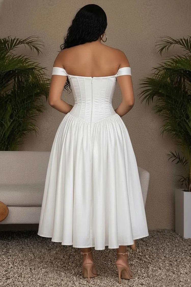 white maxi off shoulder dress Off White One Shoulder Dress main image 0