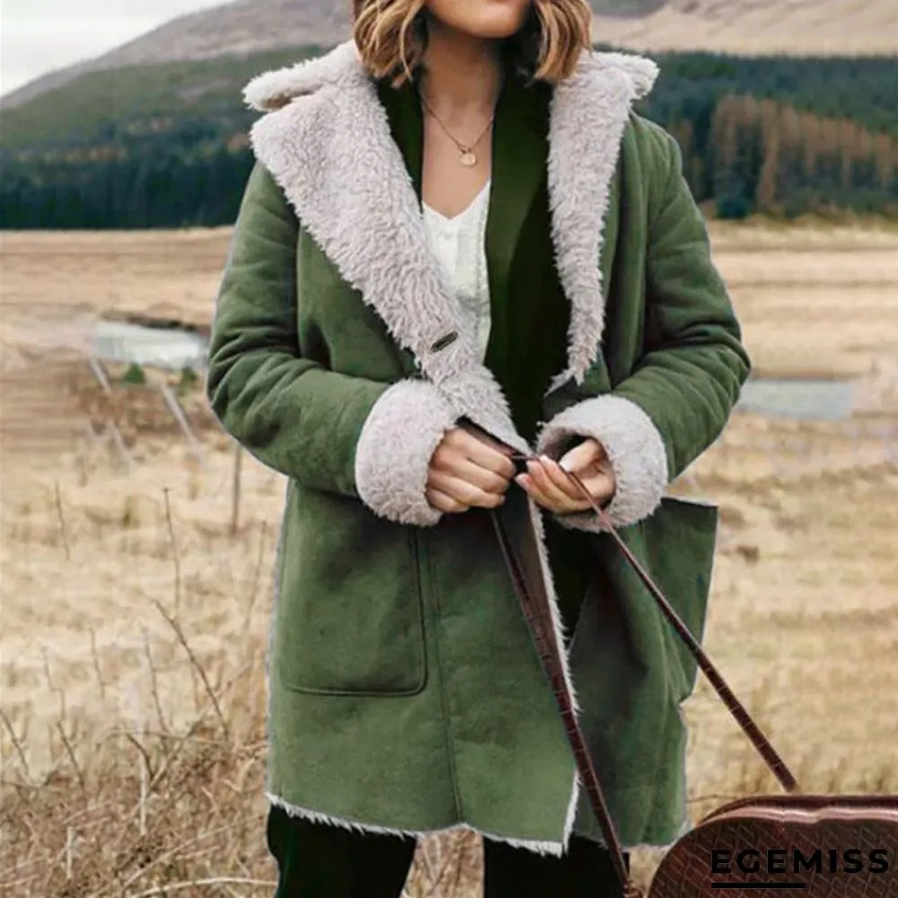 Lapel Solid Furry Long Sleeves Outerwear | EGEMISS
