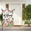 DIY Diamong Painting Double Sided Drills Garden Flags Outdoor Decor Holiday Garden Decorations Kit(Welcome Flower)
