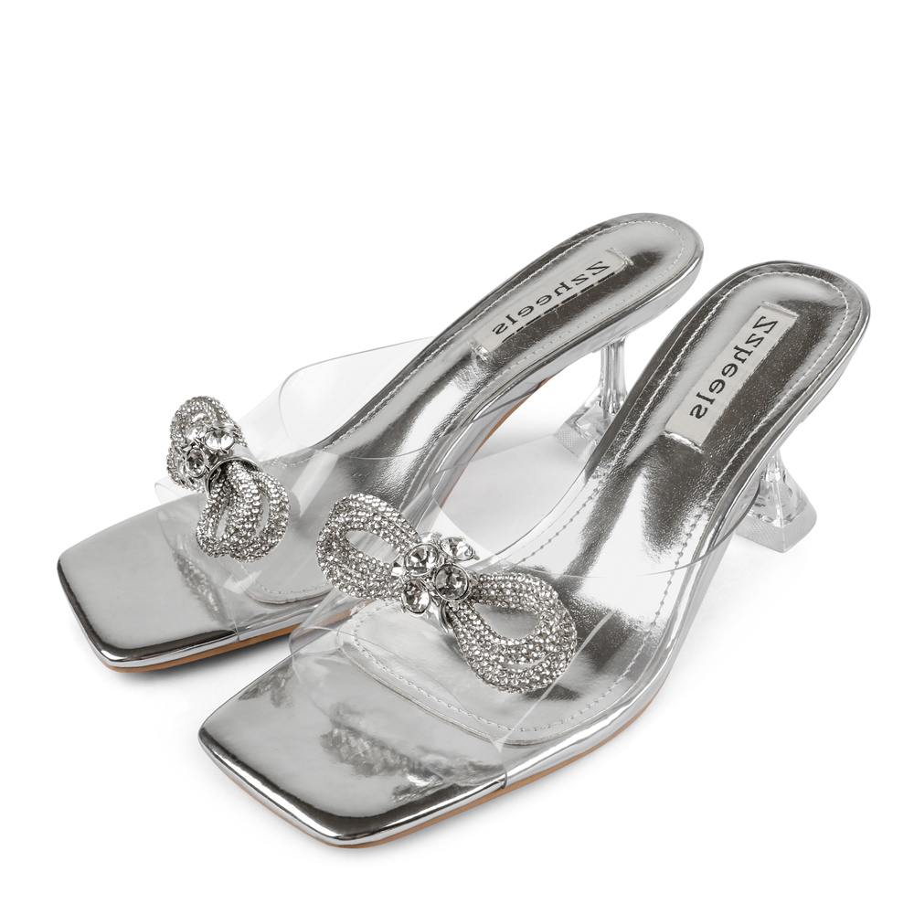 7cm/2.76''  Crystallized Low Heeled Sandals Women's Slippers