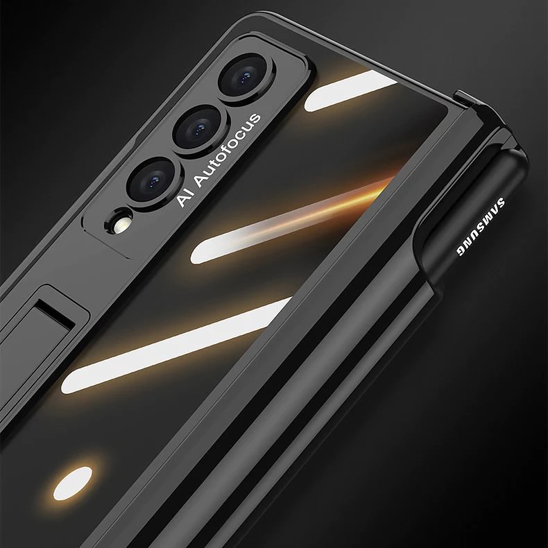 For Samsung ZFold4 Magnetic Hinge Folding Shell Film Electroplating Bracket Pen Slot Mobile Phone Case
