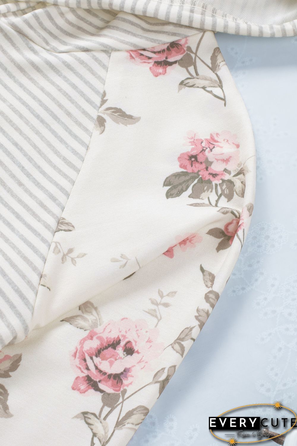 Plus Size Floral Raglan Sleeve Striped Hoodie