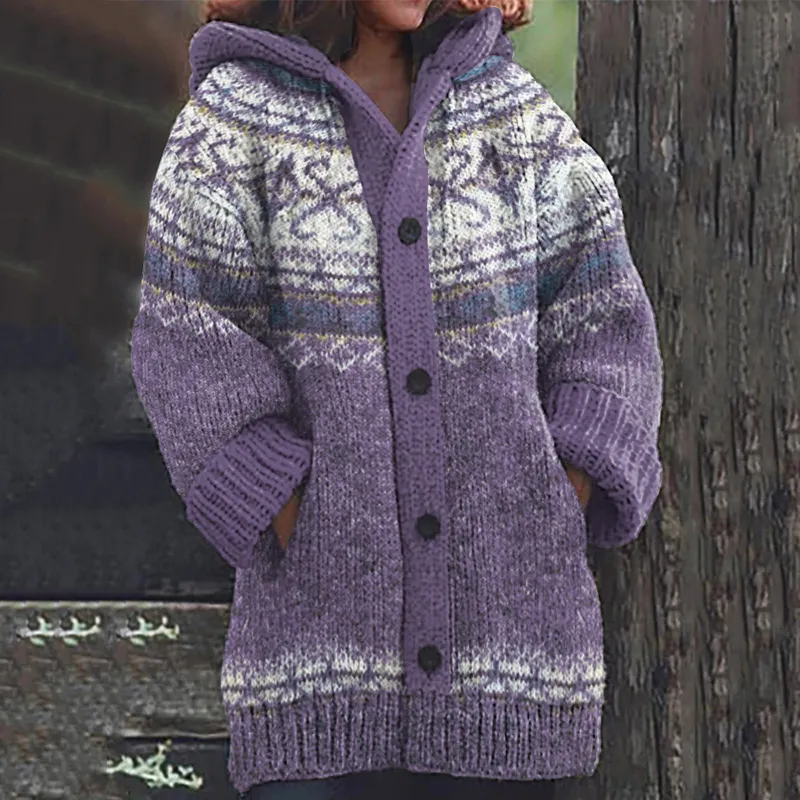 Icelandic Pattern Snowflake Jacquard Vintage Sweater Cardigan