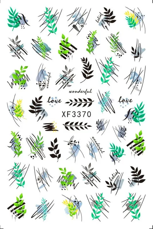 3D Nail Art Stickers Manicure Decoration Design Nail Art Decal Green Clover Leaf Nail Art Designer Decals Beautiful Flower