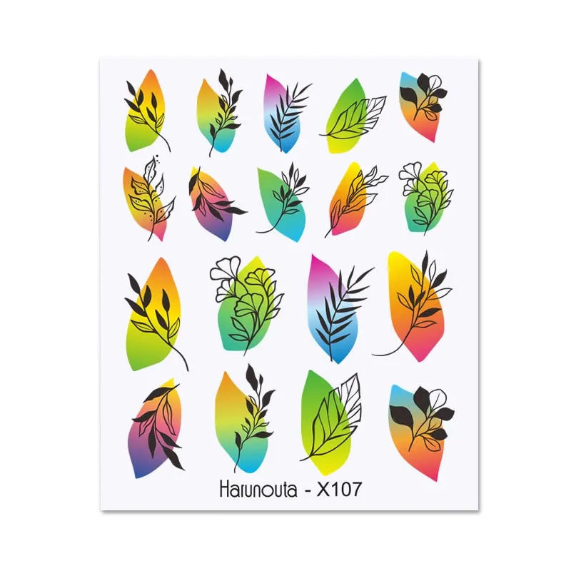 Harunouta Cool Geometry Pattern Water Decals Stickers Christmas Snowflakes Slider For Nails Valentine's Day Nail Art Decoration