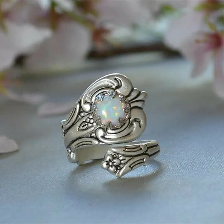 🔥Last Day Sale - 50% OFF🎁White Opal Spoon Adjustable Ring