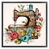 (Stamped/Counted) Retro Floral Sewing Machine - 14CT Cross Stitch 40*40cm/15.75*15.75in