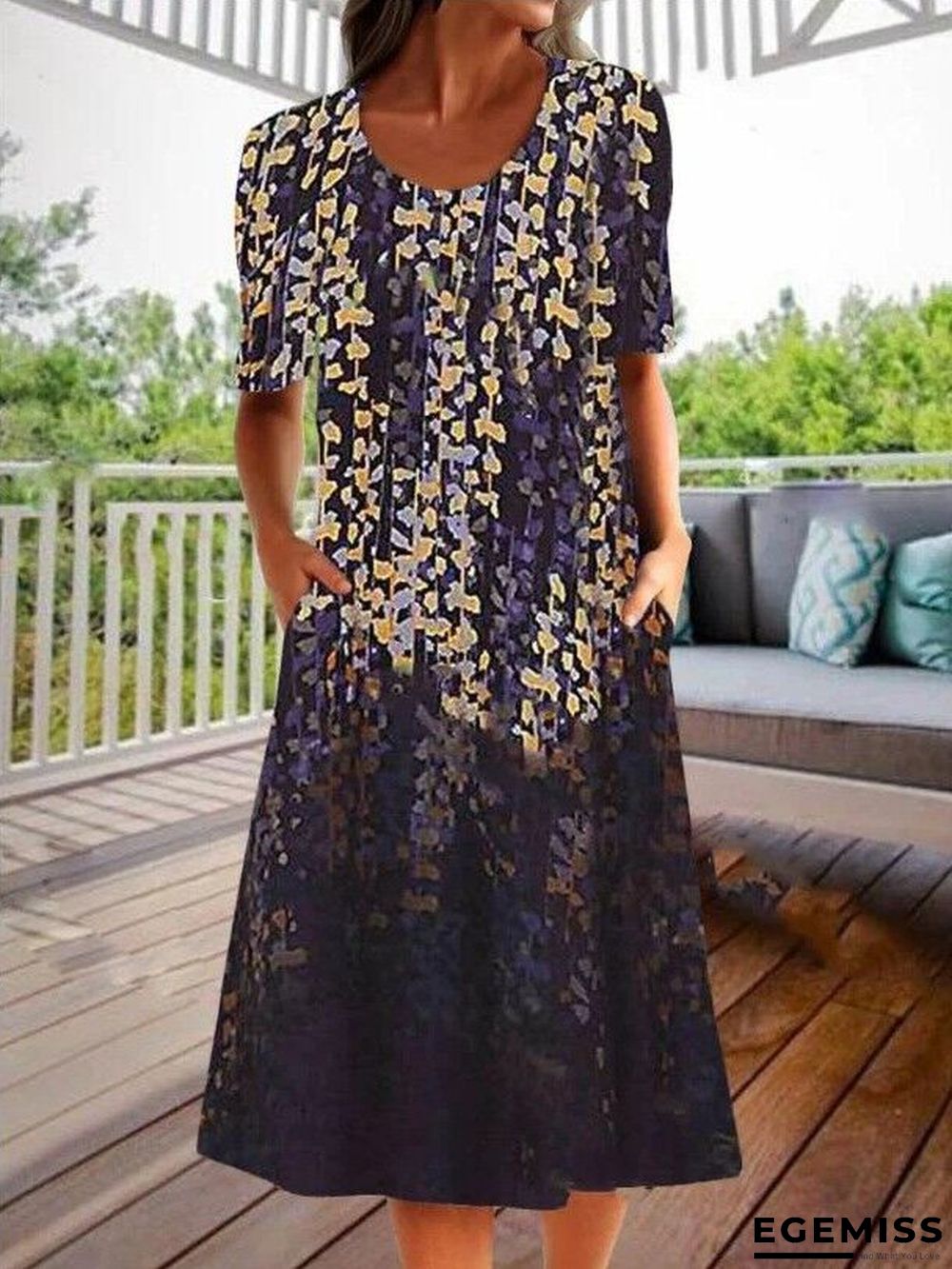 Fashion Personality Retro Floral Print Half Sleeve Dress Black Dresses | EGEMISS